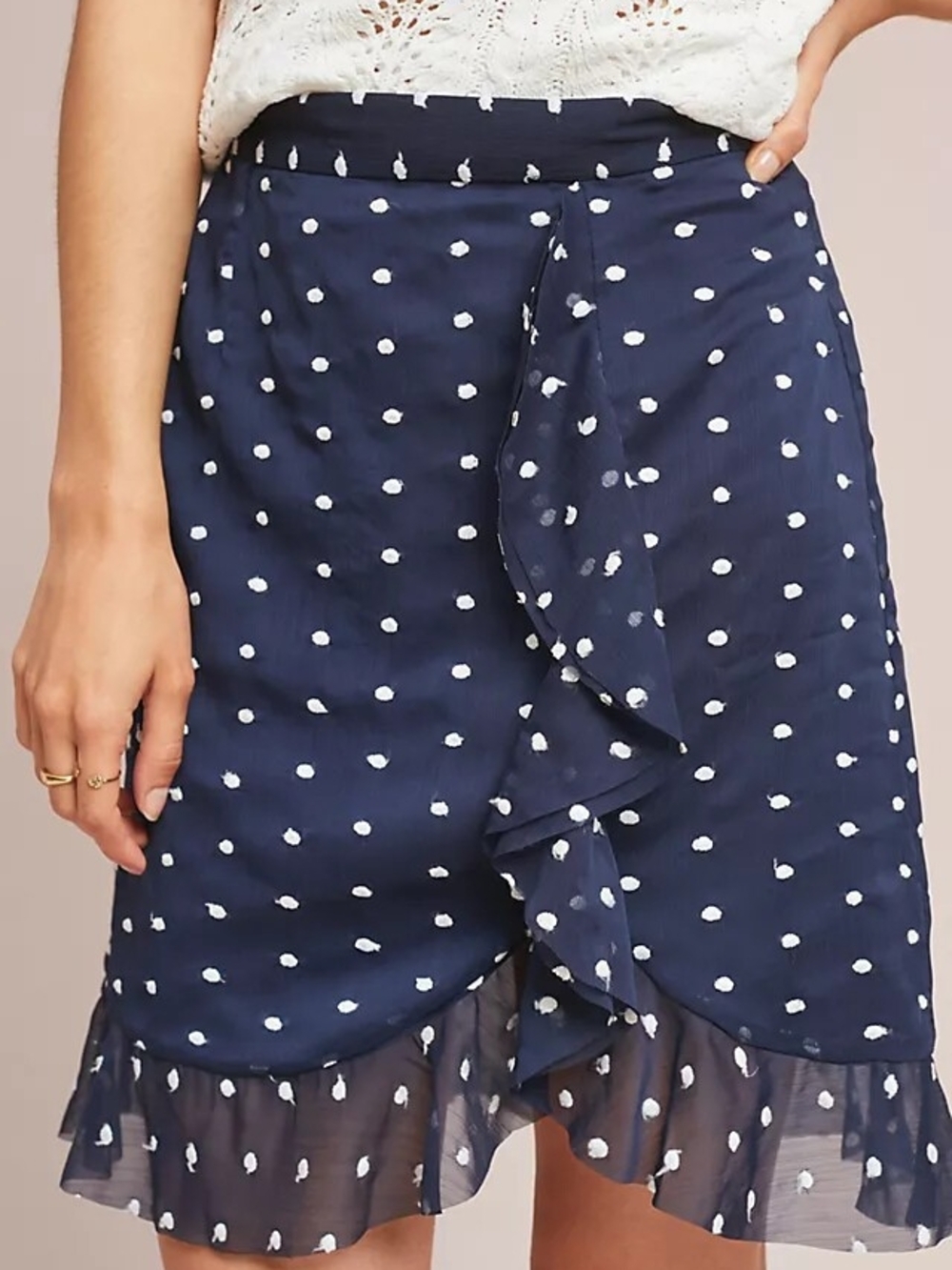 Anthropologie Hutch Navy Ruffled Clip Dot Polka Dot Mini Skirt